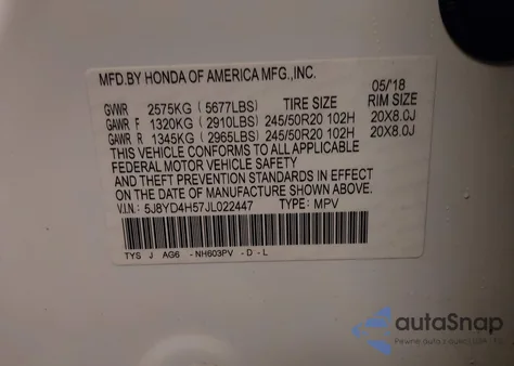 2018 Acura Mdx Technology Package Acurawatch Plus Pkg z USA, uszkodzony, nr VIN 5J8YD4H57JL022447